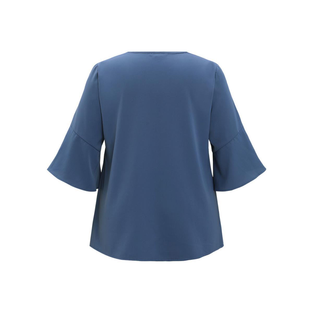 Plus Size Stone Floral Applique Bell Sleeve Blouse Women Elegant Elbow-length sleeve V-neck Dailywear Blouses BloomChic 22-24/3X Product Image