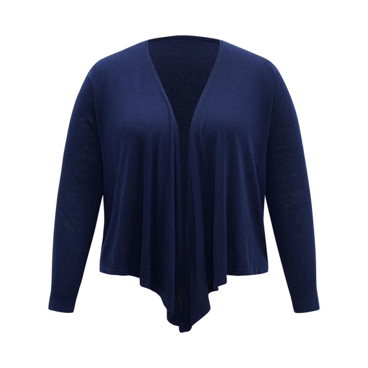 Plus Size Supersoft Essentials Asymmetrical Hem Elastic Cuffs Cardigan Indigo Women Basics Loose Long Sleeve Everyday Cardigans BloomChic 30/6X Product Image