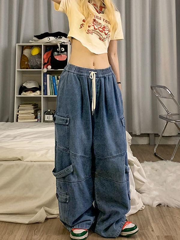 Punk Blue Wash Baggy Cargo Jeans Product Image