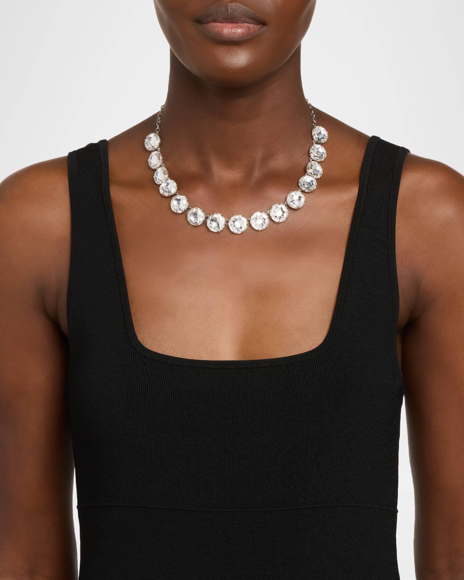 Round Stone Necklace with Prongs, Silver Product Image