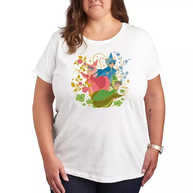 Disneys Sleeping Beauty Fairy Godmothers Plus Size Graphic Tee, Womens Blue Product Image