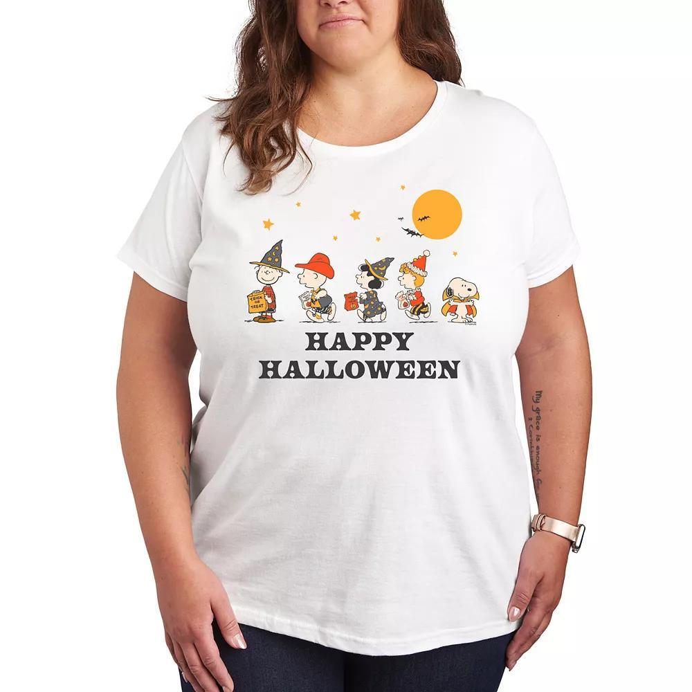 Plus Size Peanuts Snoopy & Woodstock Pumpkin Graphic Tee, Womens Grey Gray Product Image