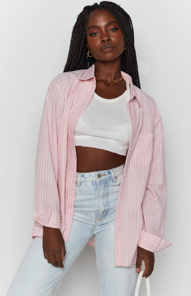 The Sarah Shirt Pink Pinstripe Product Image