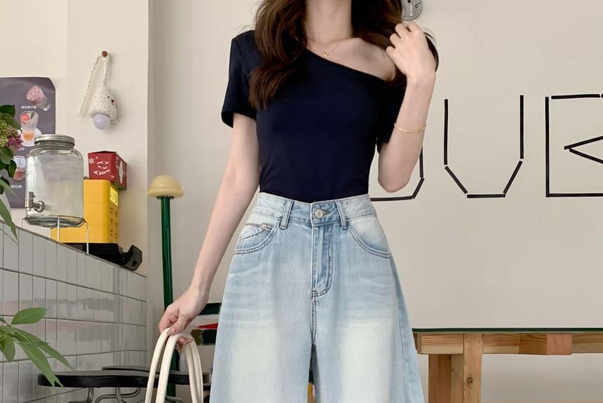High Waist Washed Wide Leg Jeans Product Image