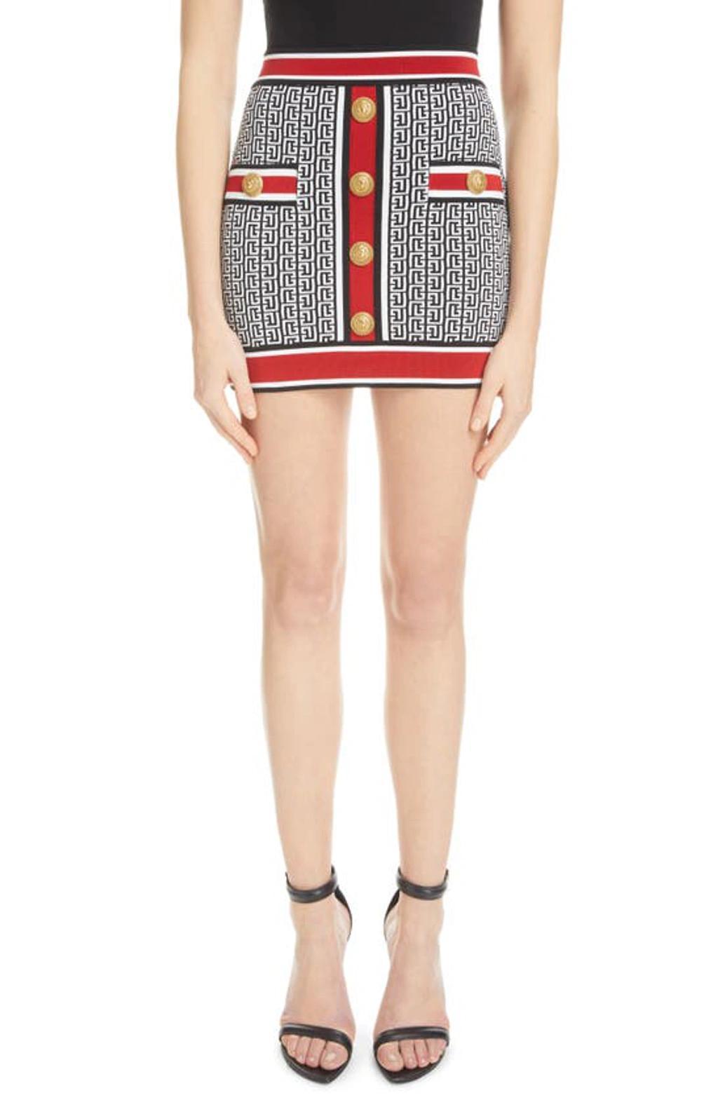 BALMAIN Monogram Mini Skirt In Black,white,red Product Image