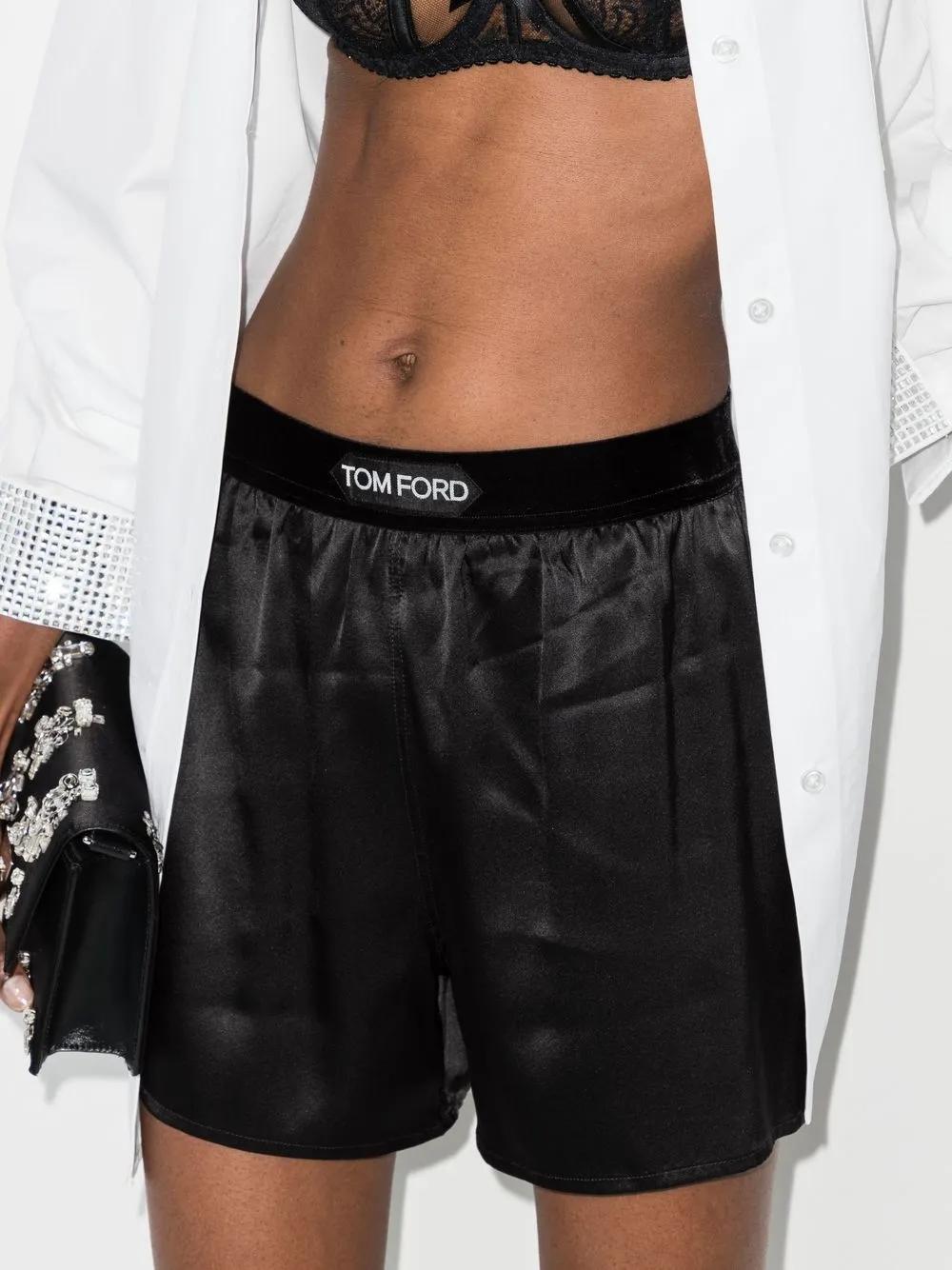 logo-waistband silk shorts Product Image