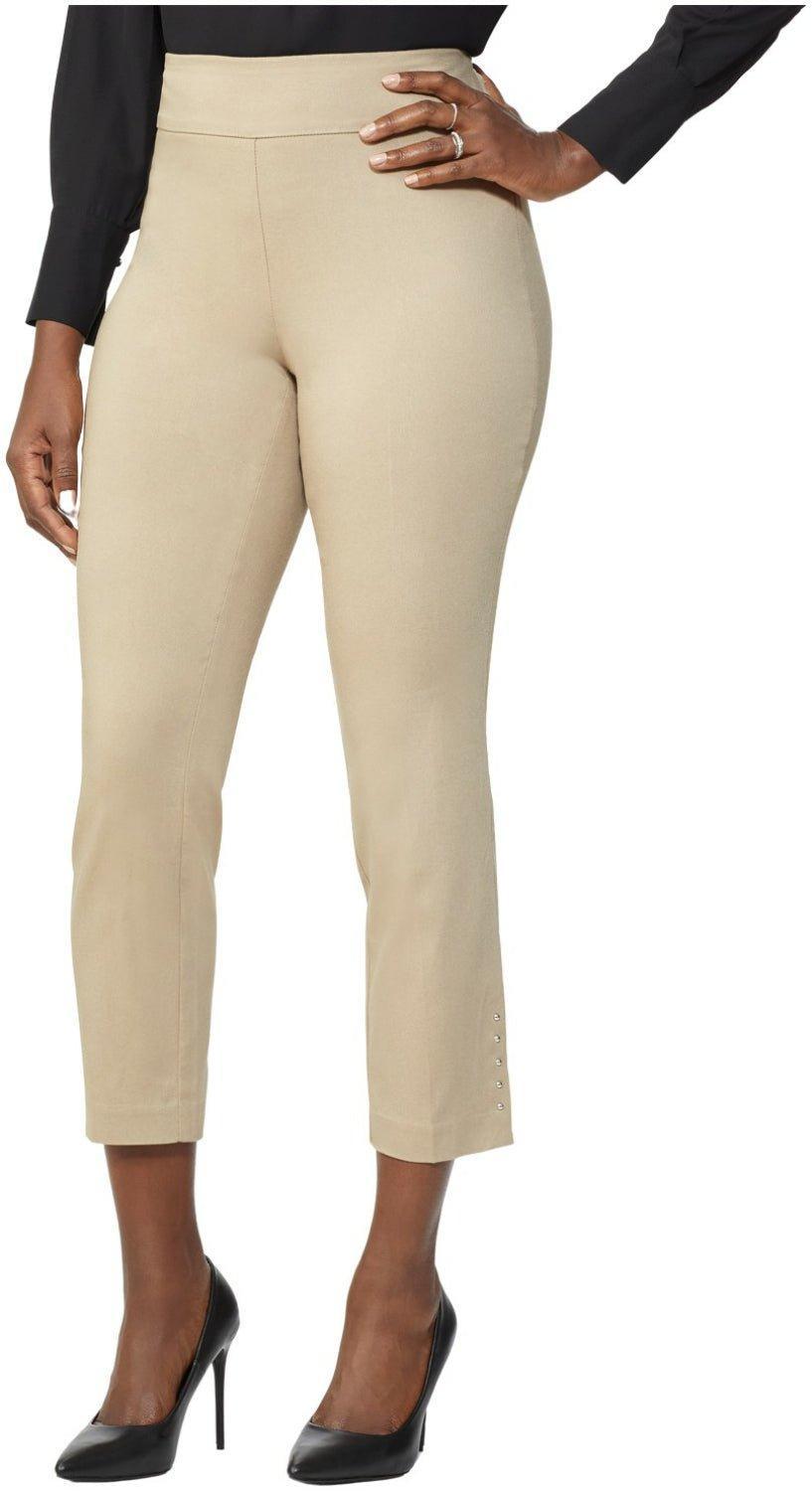 Roz & Ali Solid Millennium Tummy Panel Pull On Ankle Pants With Rivet Trim Bottom - Misses Product Image