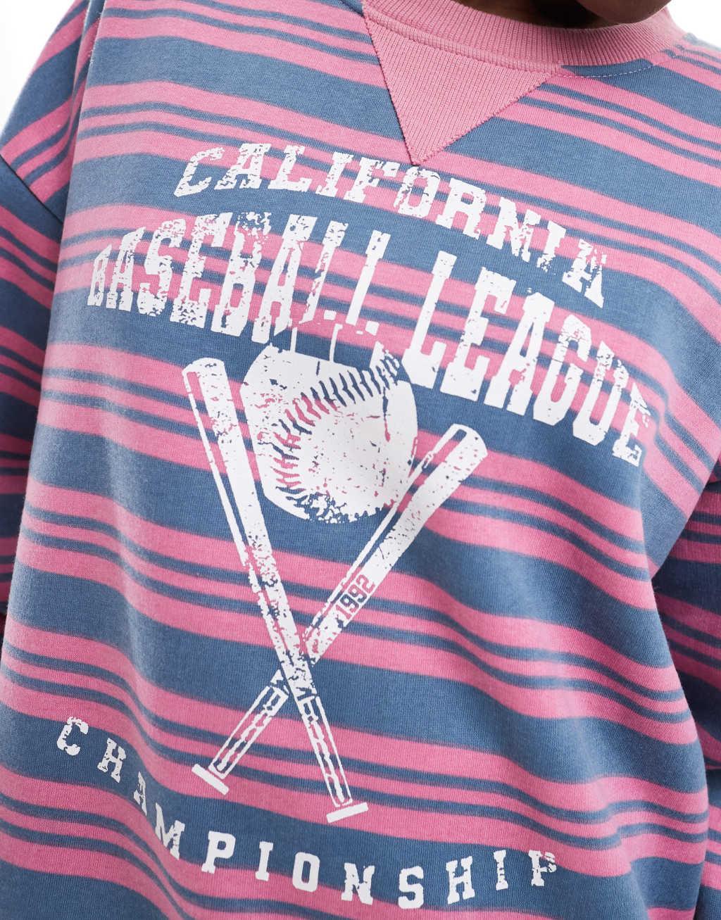 Daisy Street oversized sweatshirt in stripe with baseball graphic Product Image