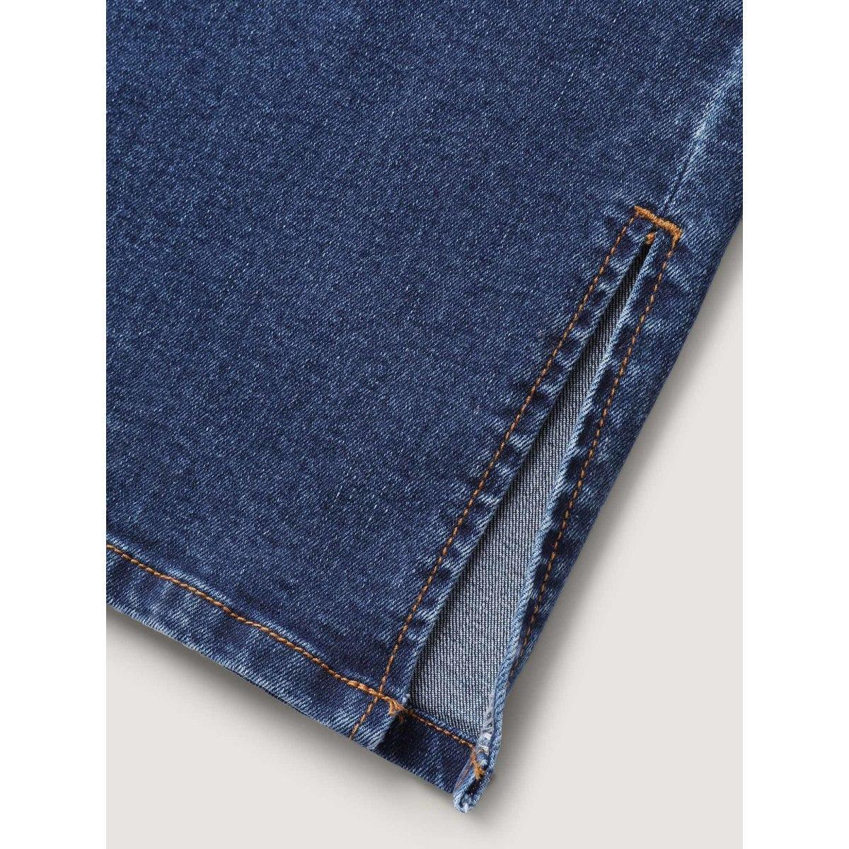 Plus Size Vintage Split Hem Straight-Leg Jeans Women Denimblue High stretch Slanted pocket Jeans BloomChic 20/2X Product Image