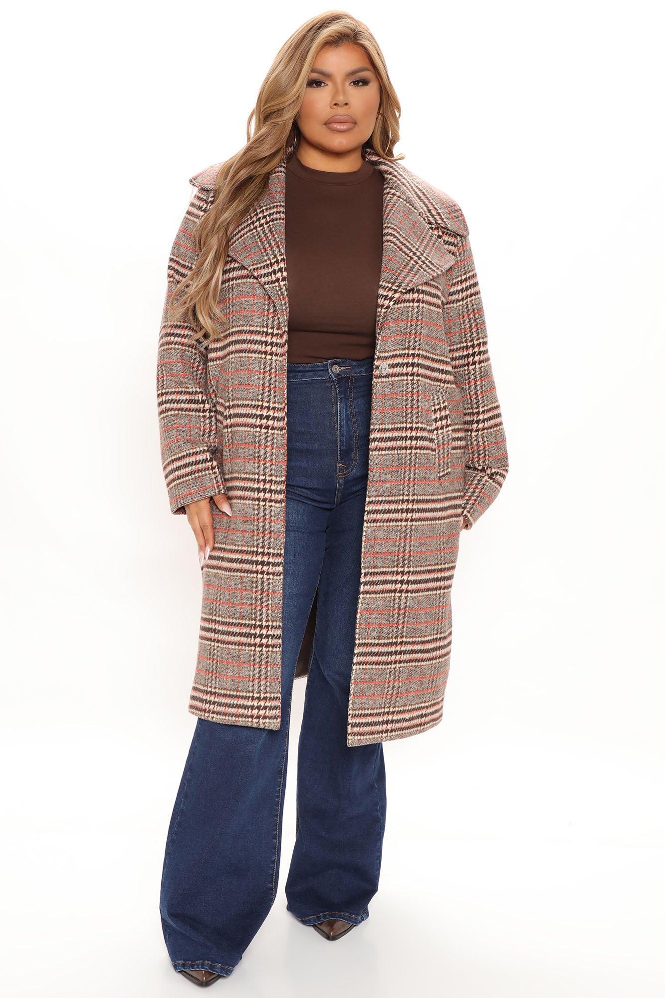 Looking For Clues Plaid Trench Coat - Rust/combo Product Image