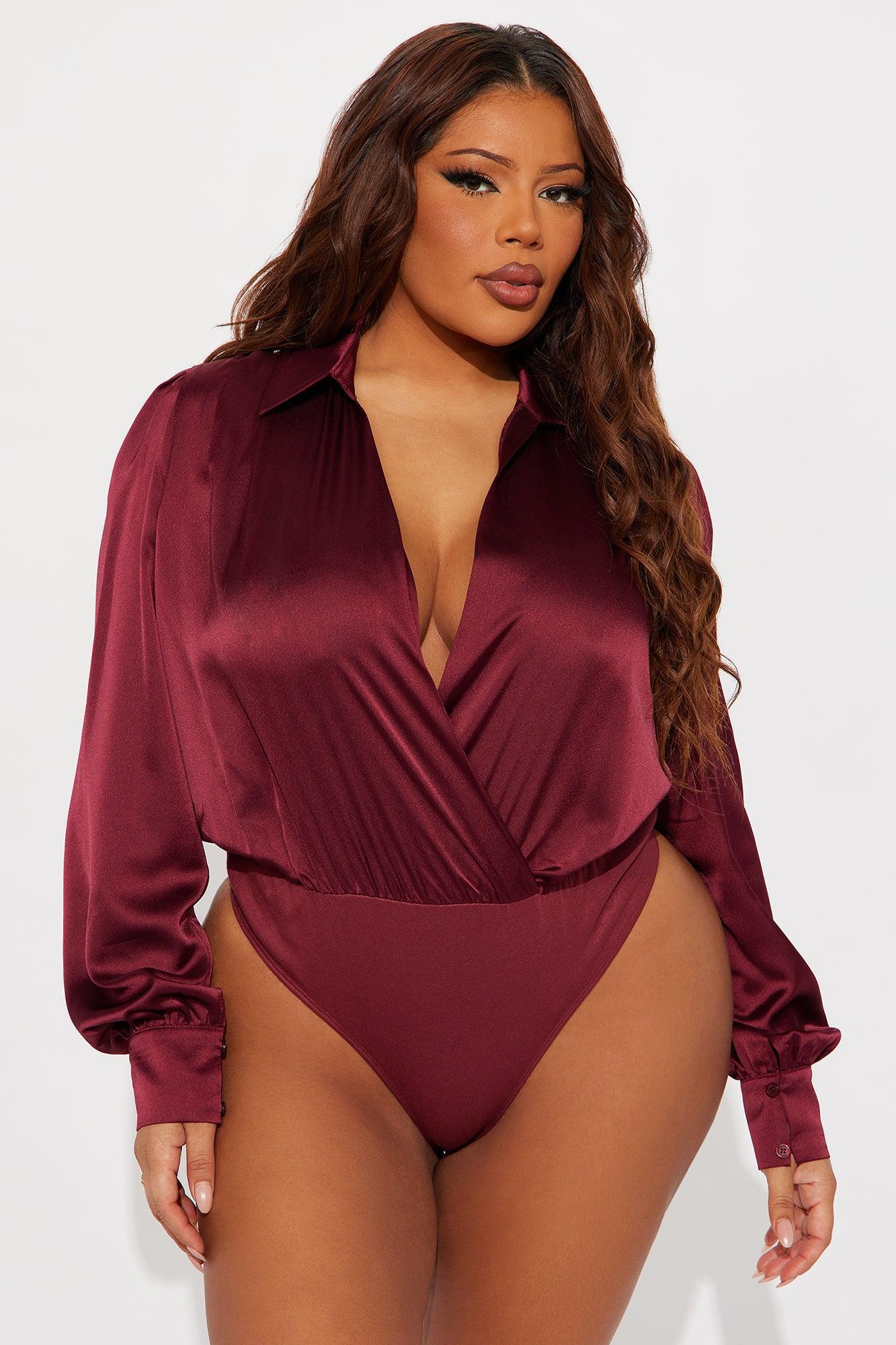 Playing Wicked Games Satin Bodysuit - Burgundy Product Image
