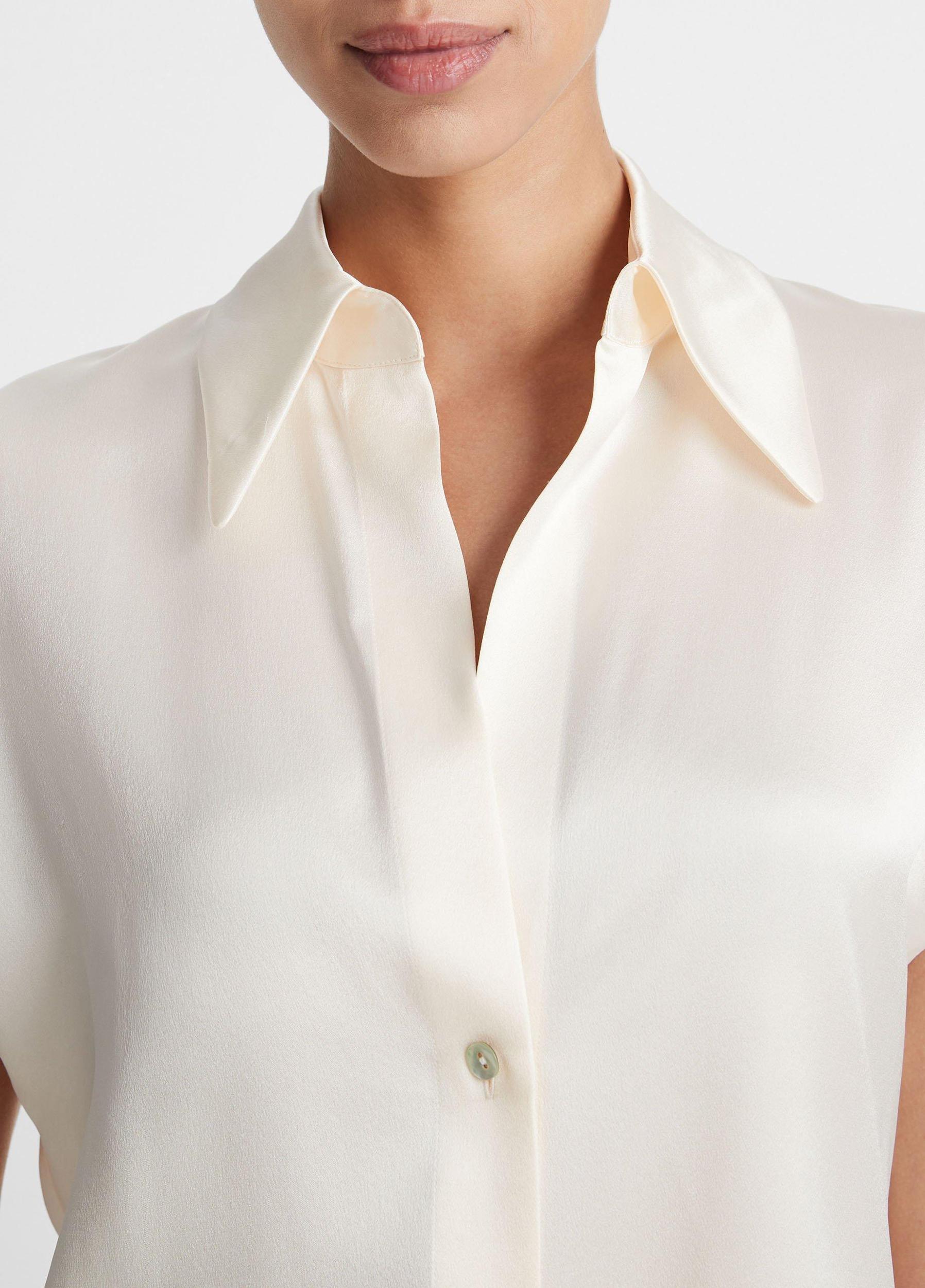 Womens Silk Cap-Sleeve Ruched-Back Blouse, Black, Size L Vince Product Image