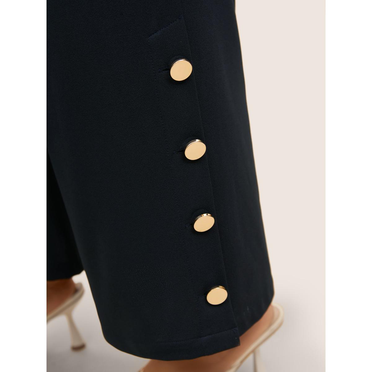 Plus Size Metal Detail Wide Leg High Rise Pants Women Midnight At the Office Wide Leg High Rise Work Pants BloomChic 28/5X Product Image