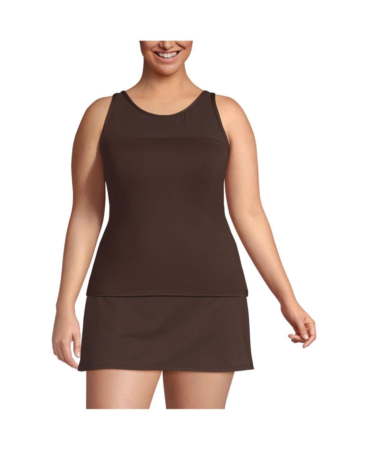 Lands End Womens Chlorine Resistant Smoothing Control Mesh High Neck Tankini Swimsuit Top Product Image
