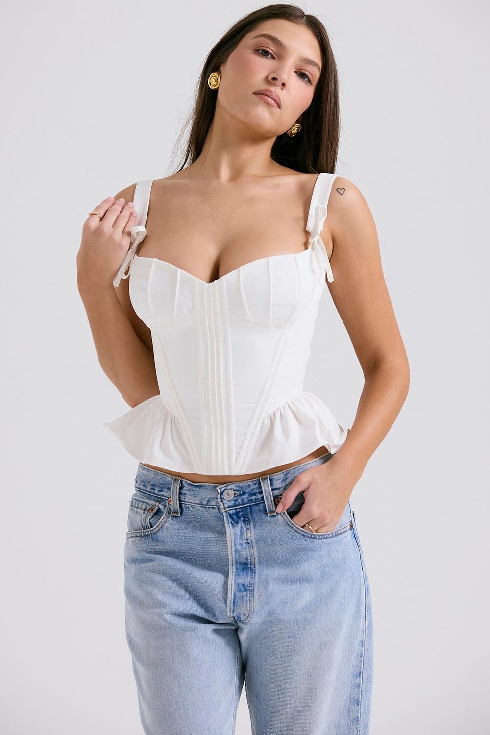 Gigou  white peplum cotton corset Product Image
