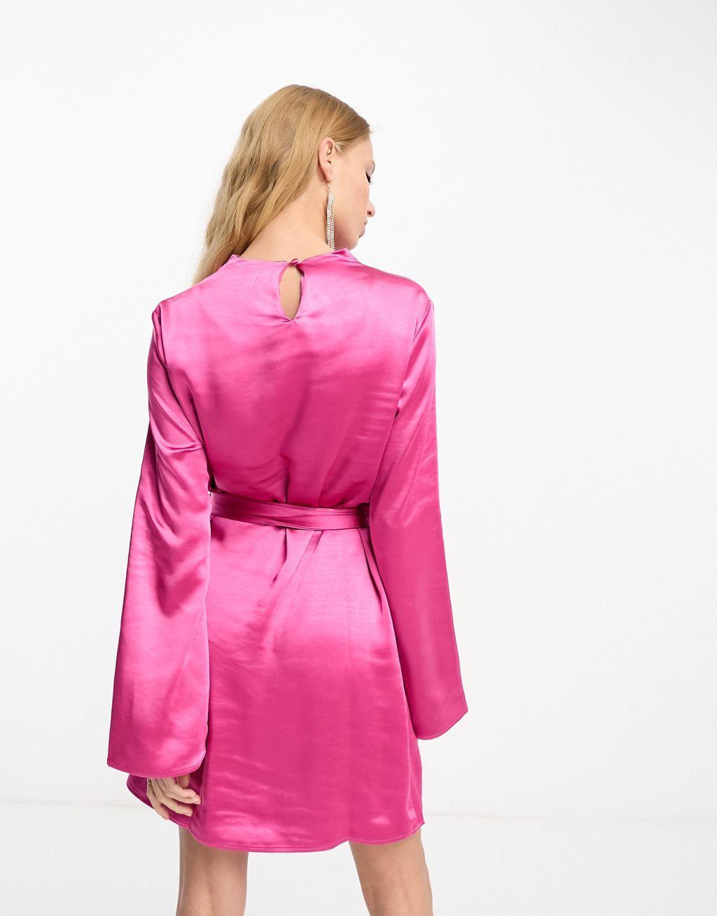 Pretty Lavish Jayda tie waist satin mini dress Product Image