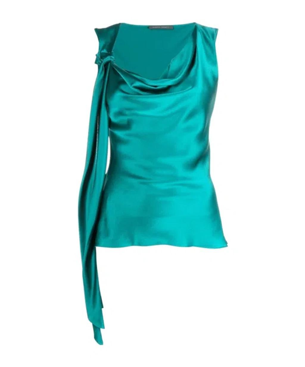 ALBERTA FERRETTI Draped Cowl-neck Sleeveless Top In Green Product Image