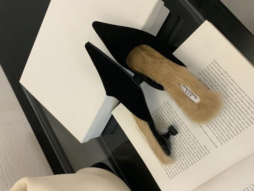 Kitten Heel Pointed Toe Fleece-Lined Mules Product Image