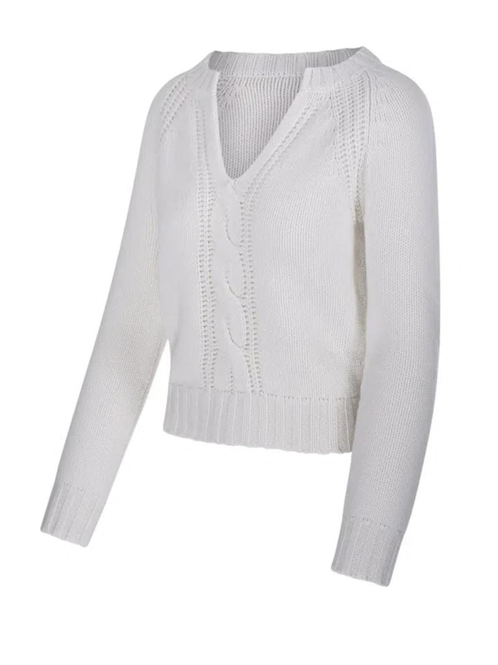 MAX MARA Cancan V Neck Cable Sweater In White Product Image