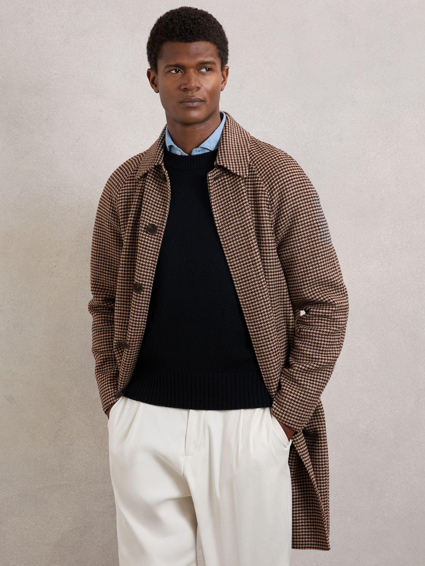 Wool-Blend Dogtooth-Check Overcoat in Brown Product Image