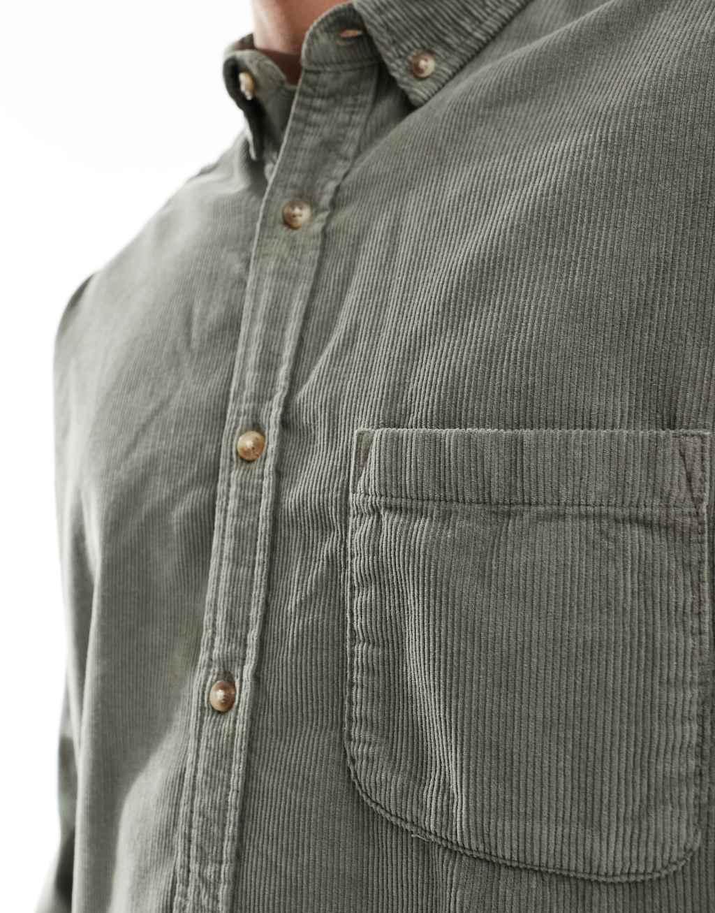  ASOS DESIGN oversized 90s style cord shirt in sage green Product Image