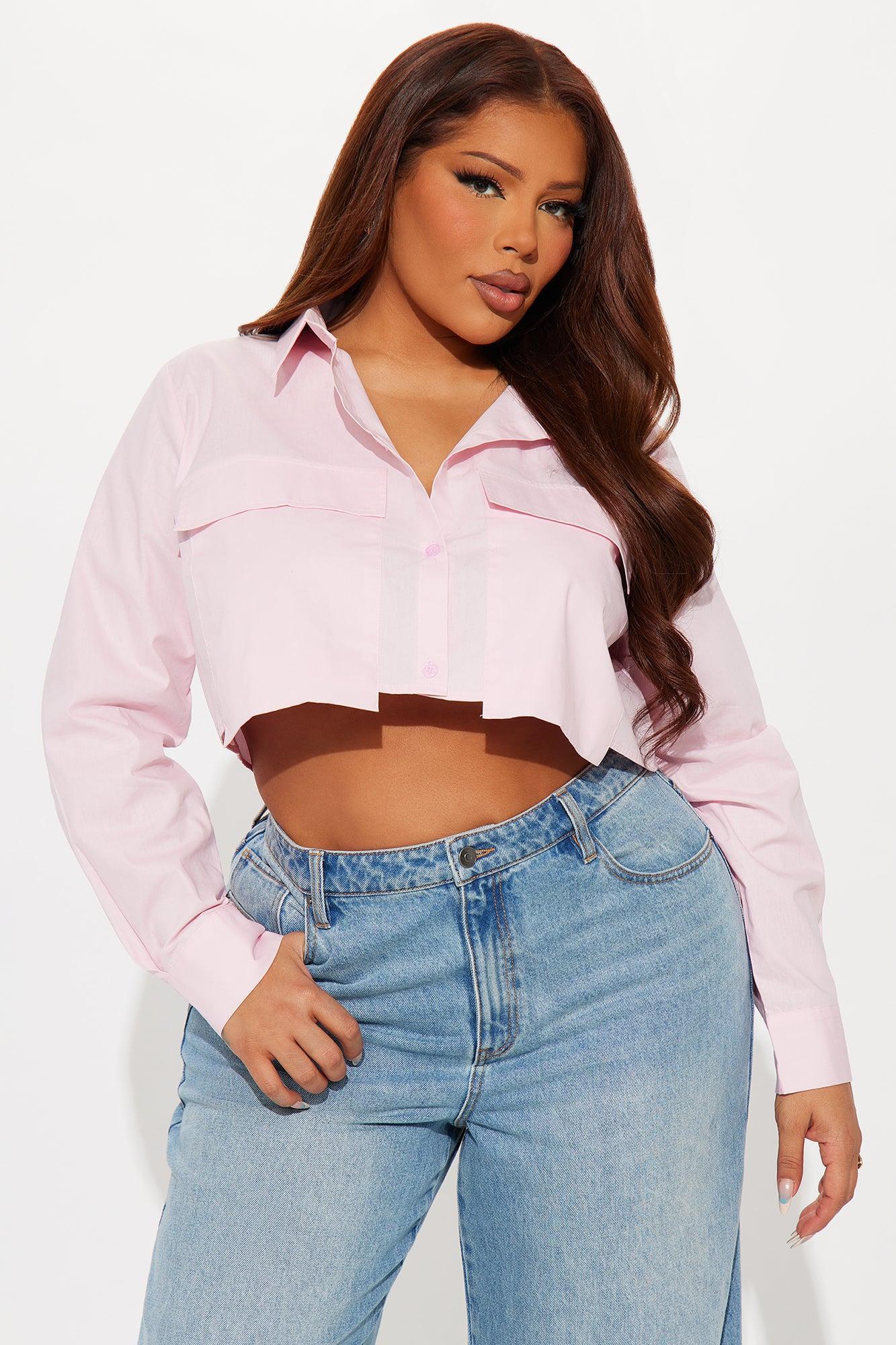 On My Way Cropped Poplin Shirt - Pink Product Image