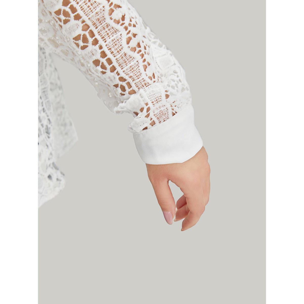 Plus Size Plain Cut Out Lace Patchwork Button Through Jacket Women White Casual Patchwork Ladies Dailywear Winter Coats BloomChic 14-16/1X Product Image