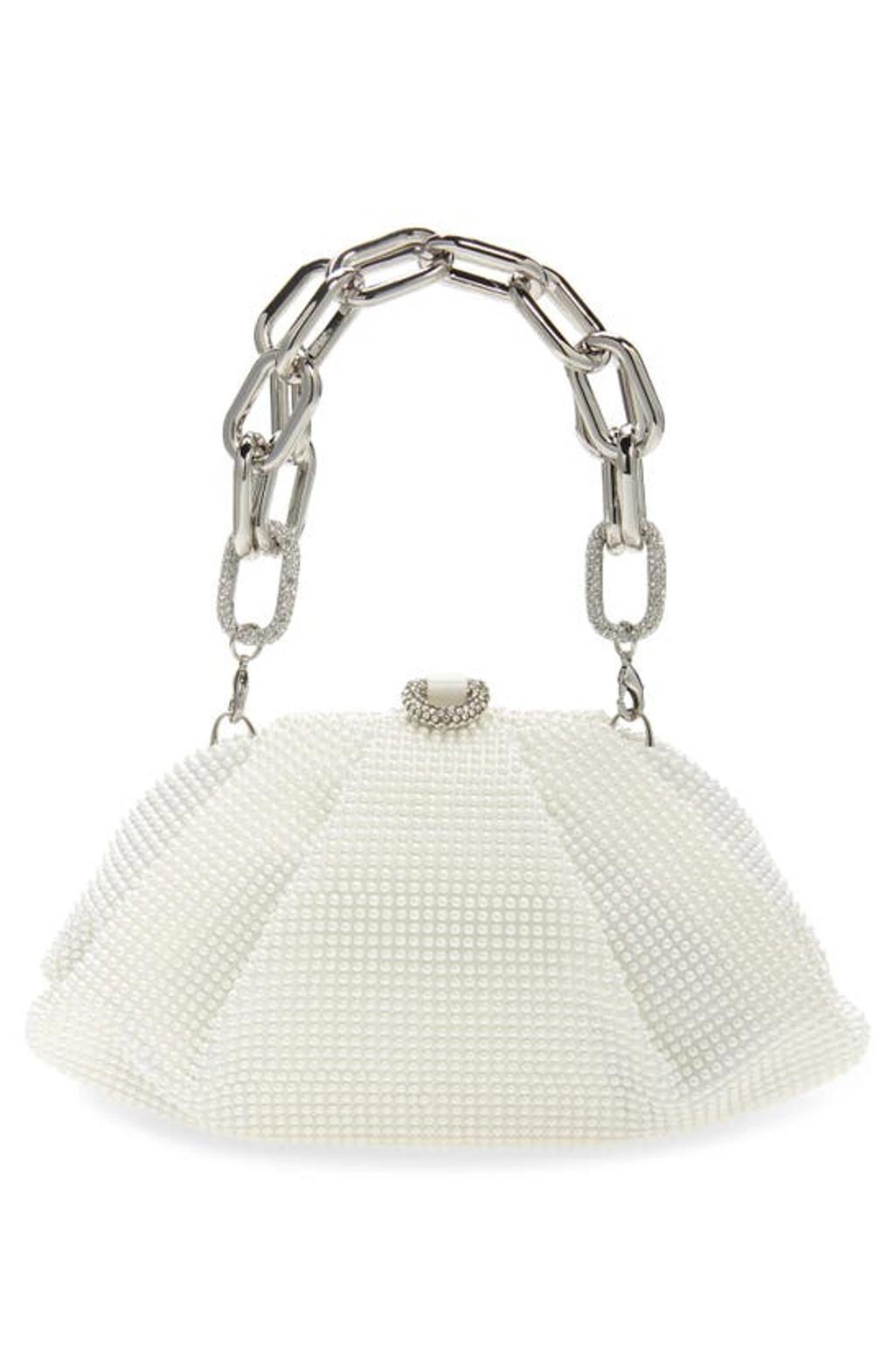 JUDITH LEIBER Gemma Crystal Clutch In Silver Pearl Product Image