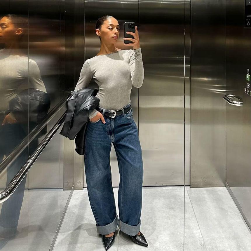 High Waist Washed Wide Leg Jeans Product Image