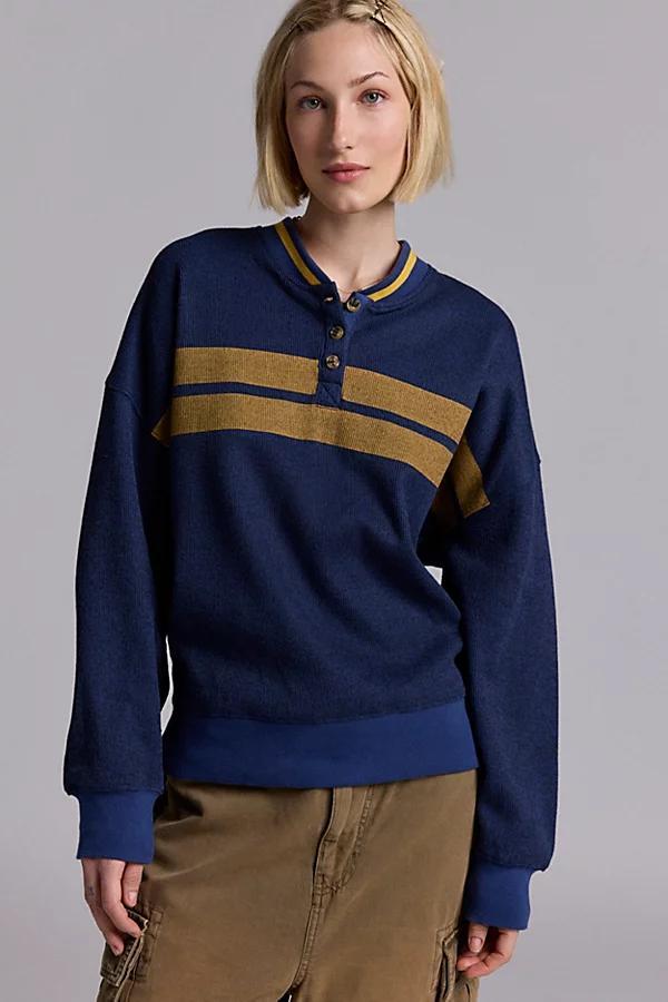 BDG Cameron Striped Thermal Long Sleeve Henley Top Womens at Urban Outfitters Product Image