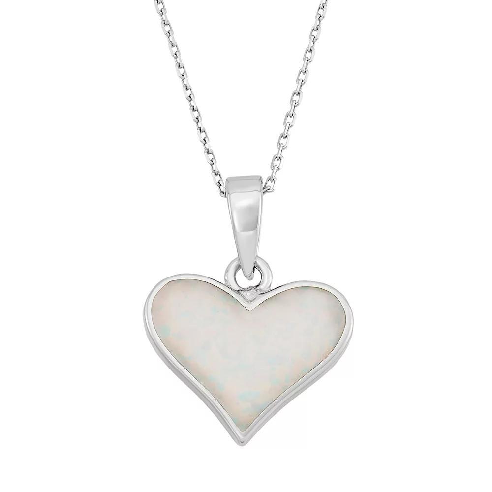Lab-Created Opal Sterling Silver Heart Pendant Necklace, Women's, Size: 18", White Product Image