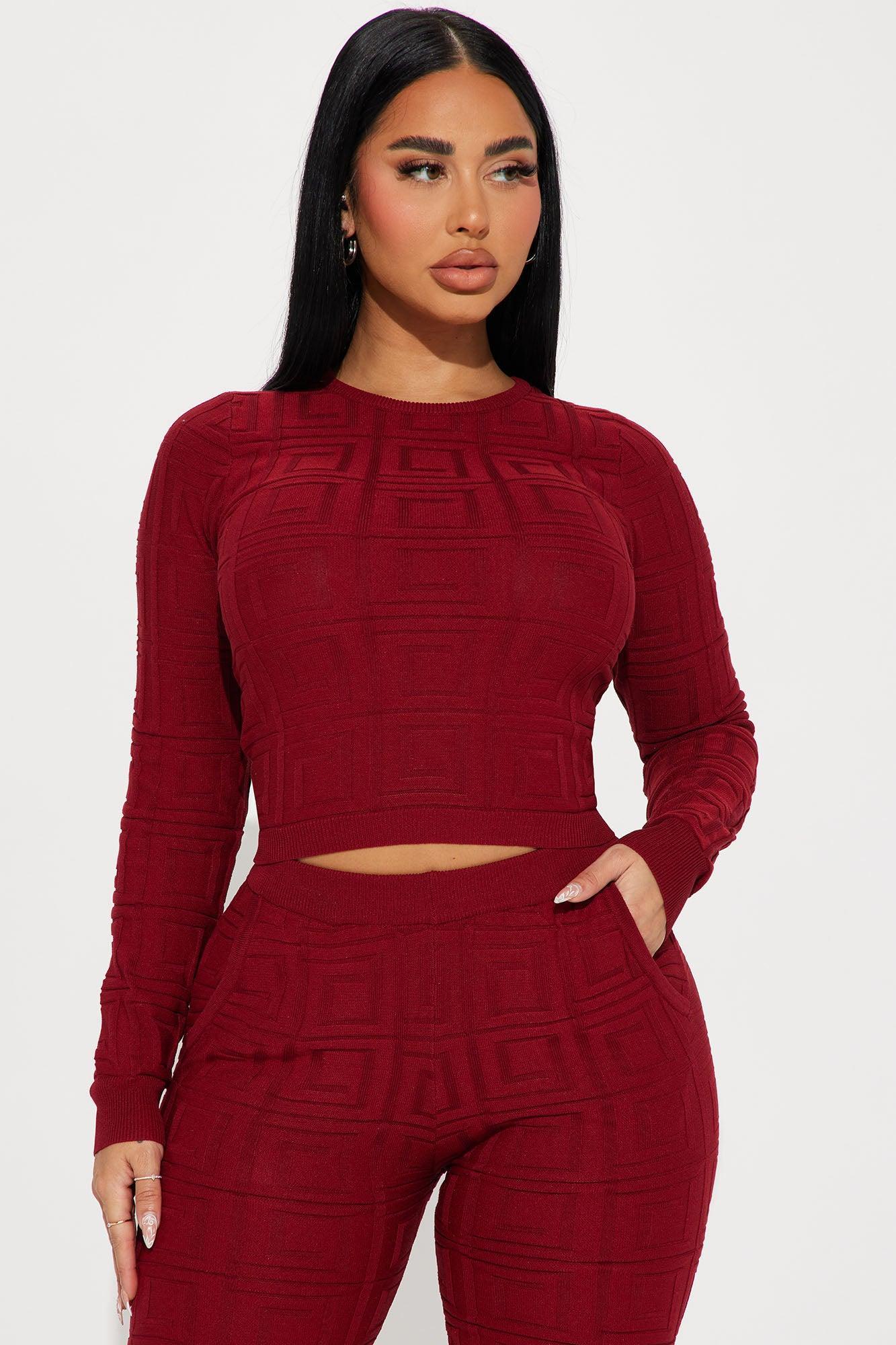 Never Complaining Sweater Legging Set - Burgundy Female Product Image