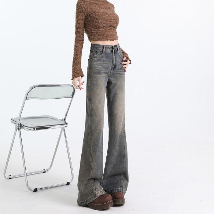 High Rise Washed Flared Jeans (Various Designs) Product Image