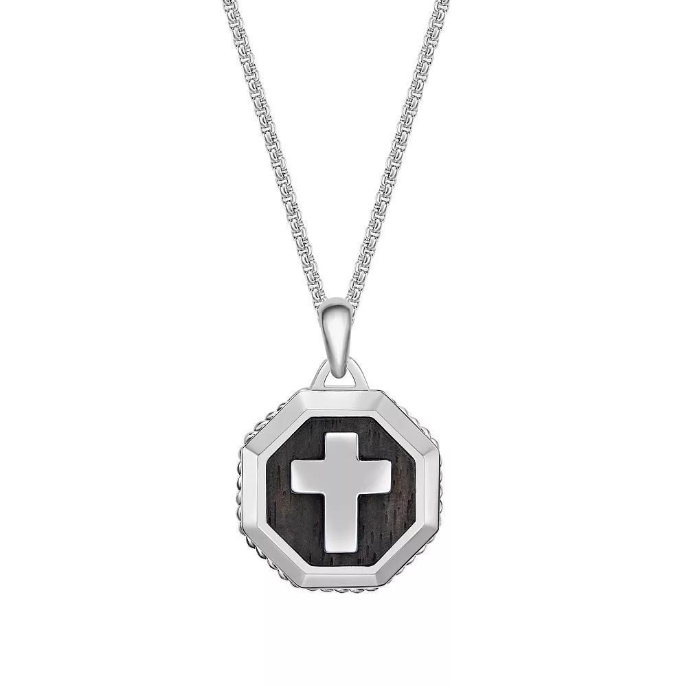 Men's LYNX Stainless Steel & Ebony Wood Cross Pendant Necklace, Size: 24", Two Tone Product Image