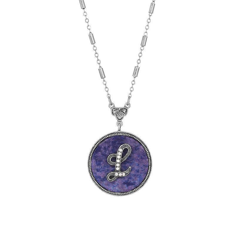1928 Silver Tone Round Initial Pendant Necklace, Women's, G Product Image
