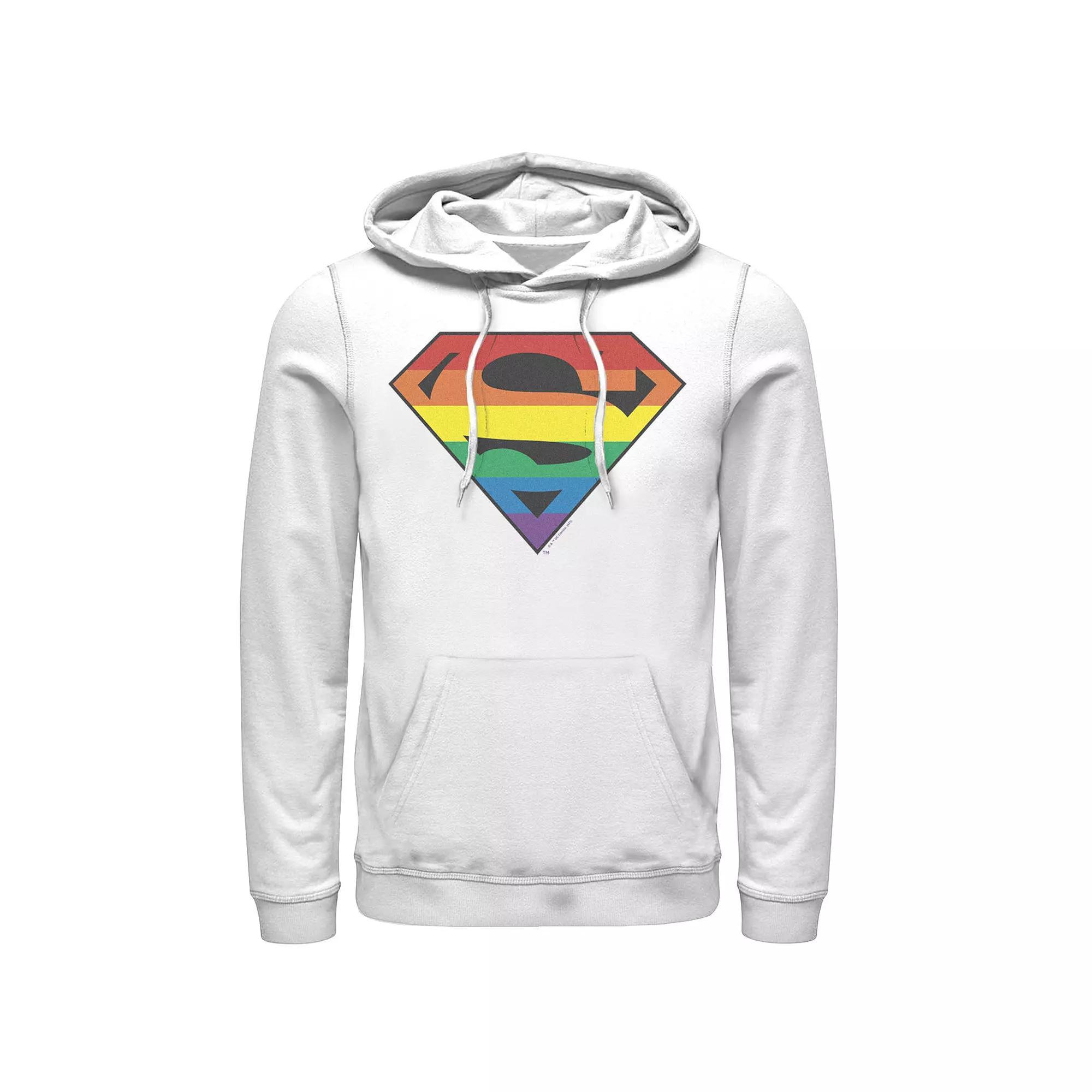 Men's Superman Rainbow Striped Chest Logo Hoodie, Size: Large, White Product Image