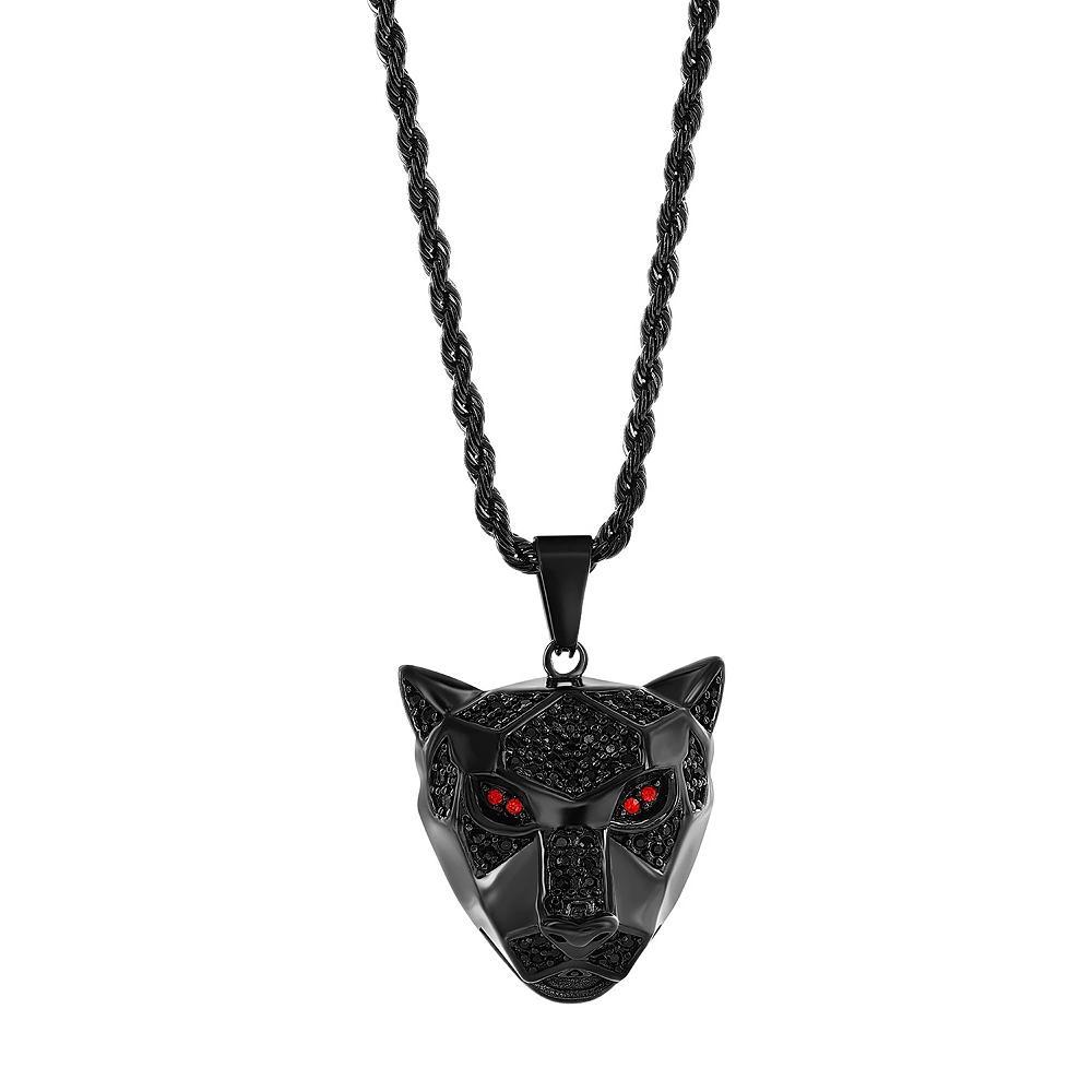 Metallo Stainless Steel Black Plated Panther with Ruby Cubic Zirconia Necklace, Men's, Size: 24" Product Image