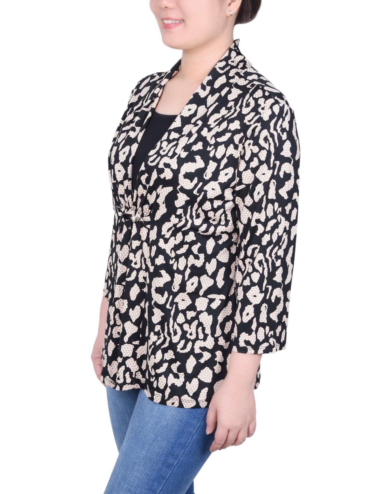 Puff Print 3/4 Sleeve Two-Fer Top - Petite Product Image