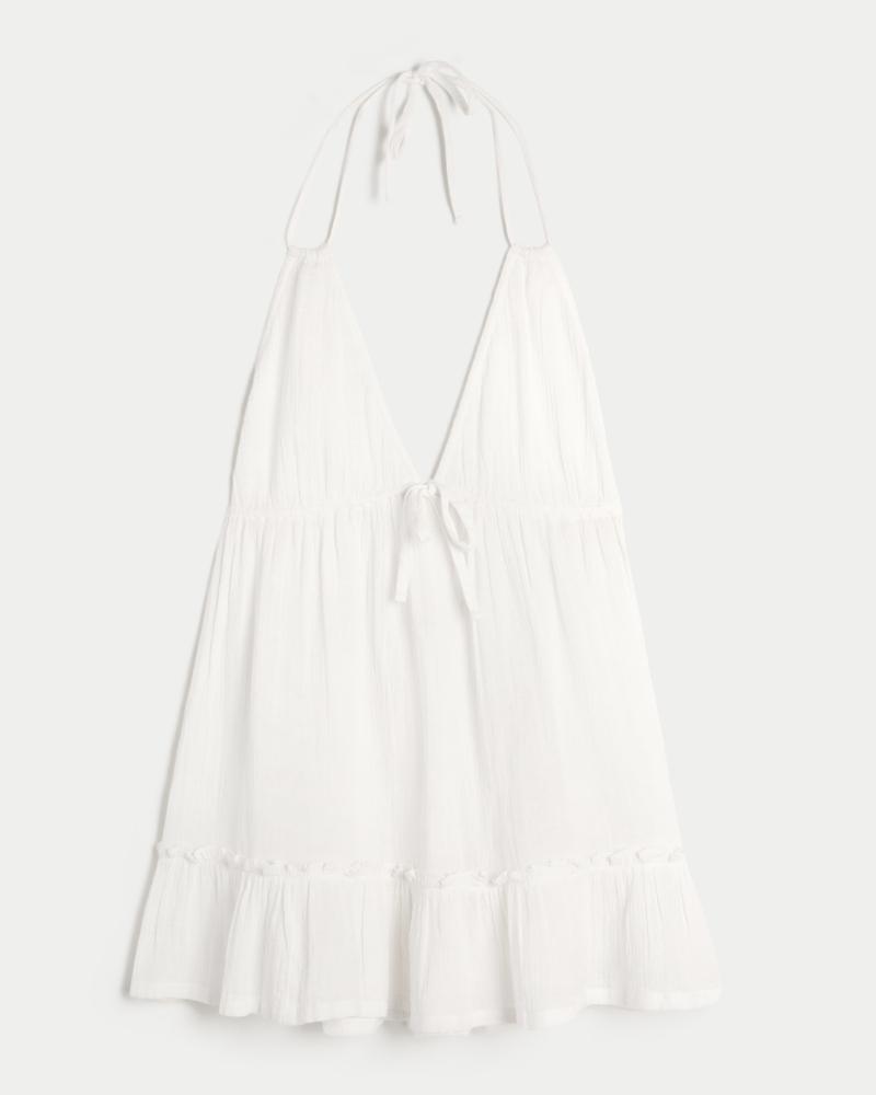Gauze Halter Babydoll Cover Up Dress Product Image
