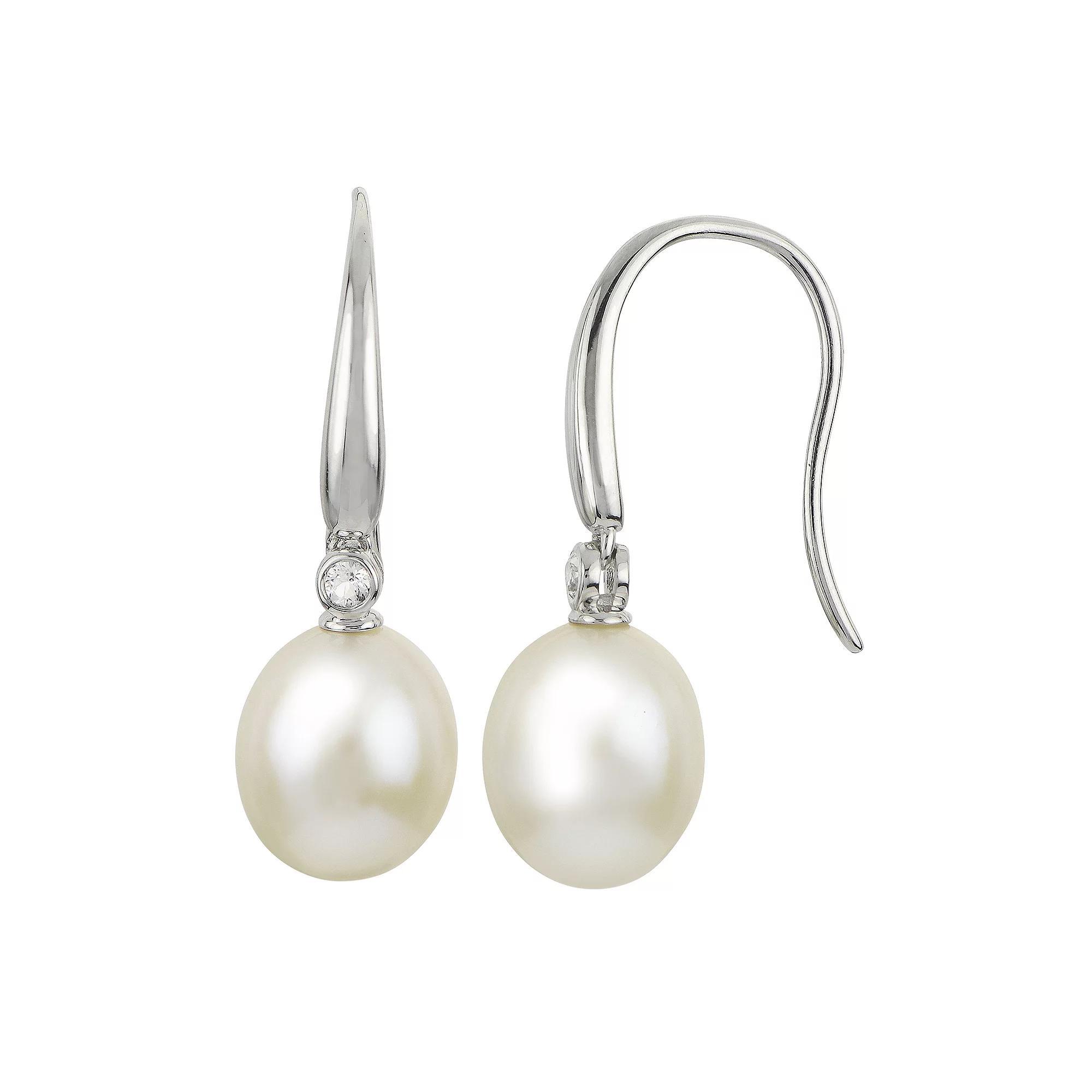 PearLustre by Imperial Sterling Silver Freshwater Cultured Pearl & Cubic Zirconia Drop Earrings, Womens Product Image