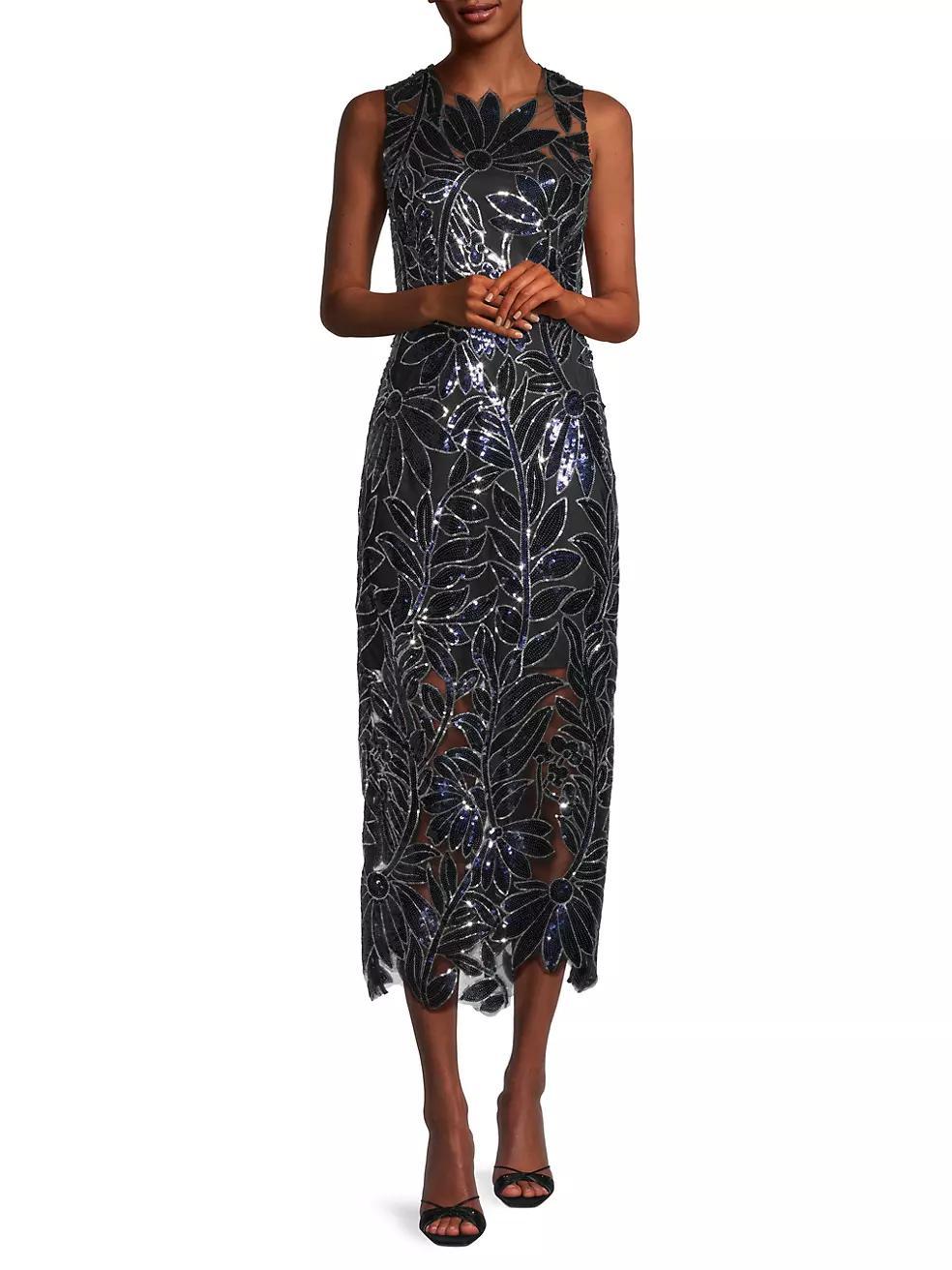 Kinsley Floral Sequins Midi-Dress Product Image