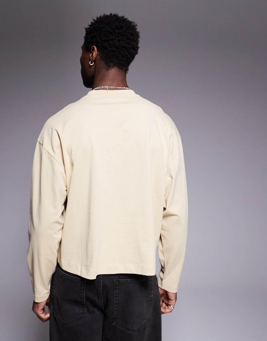 ASOS DESIGN oversized boxy long sleeve T-shirt with dropped armhole in yellow Product Image
