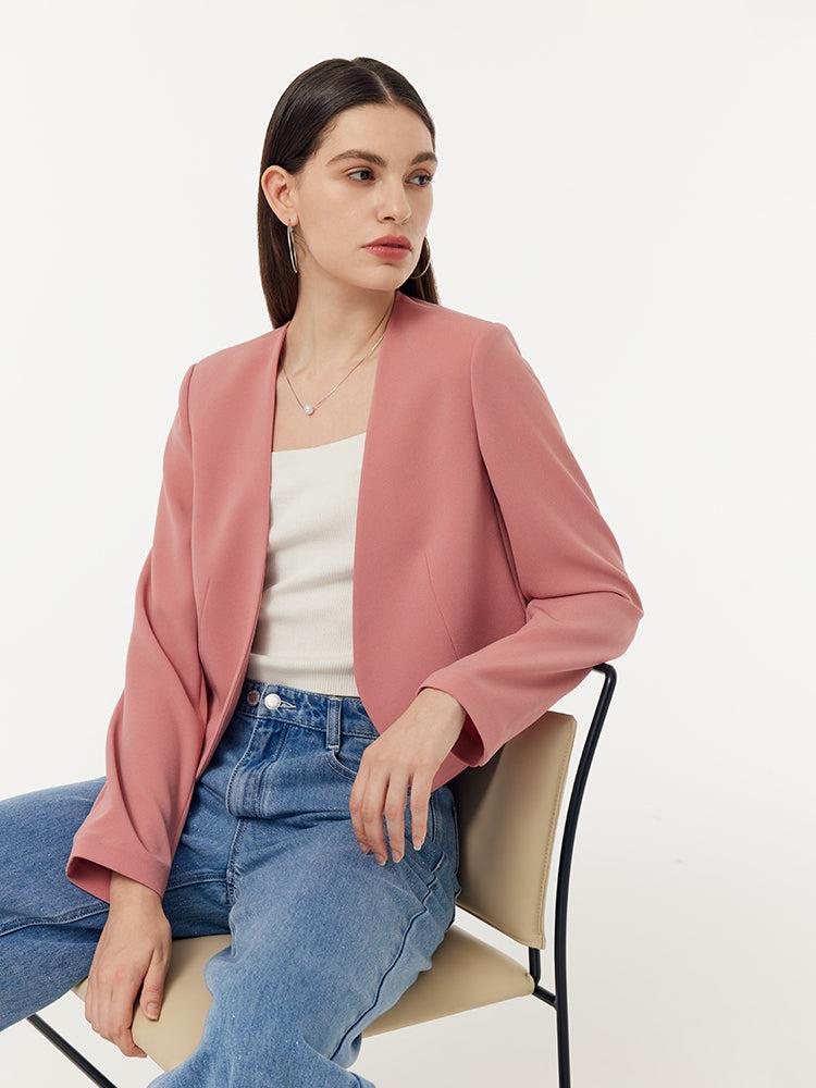 Acetate Collarless Women Crop Blazer Product Image