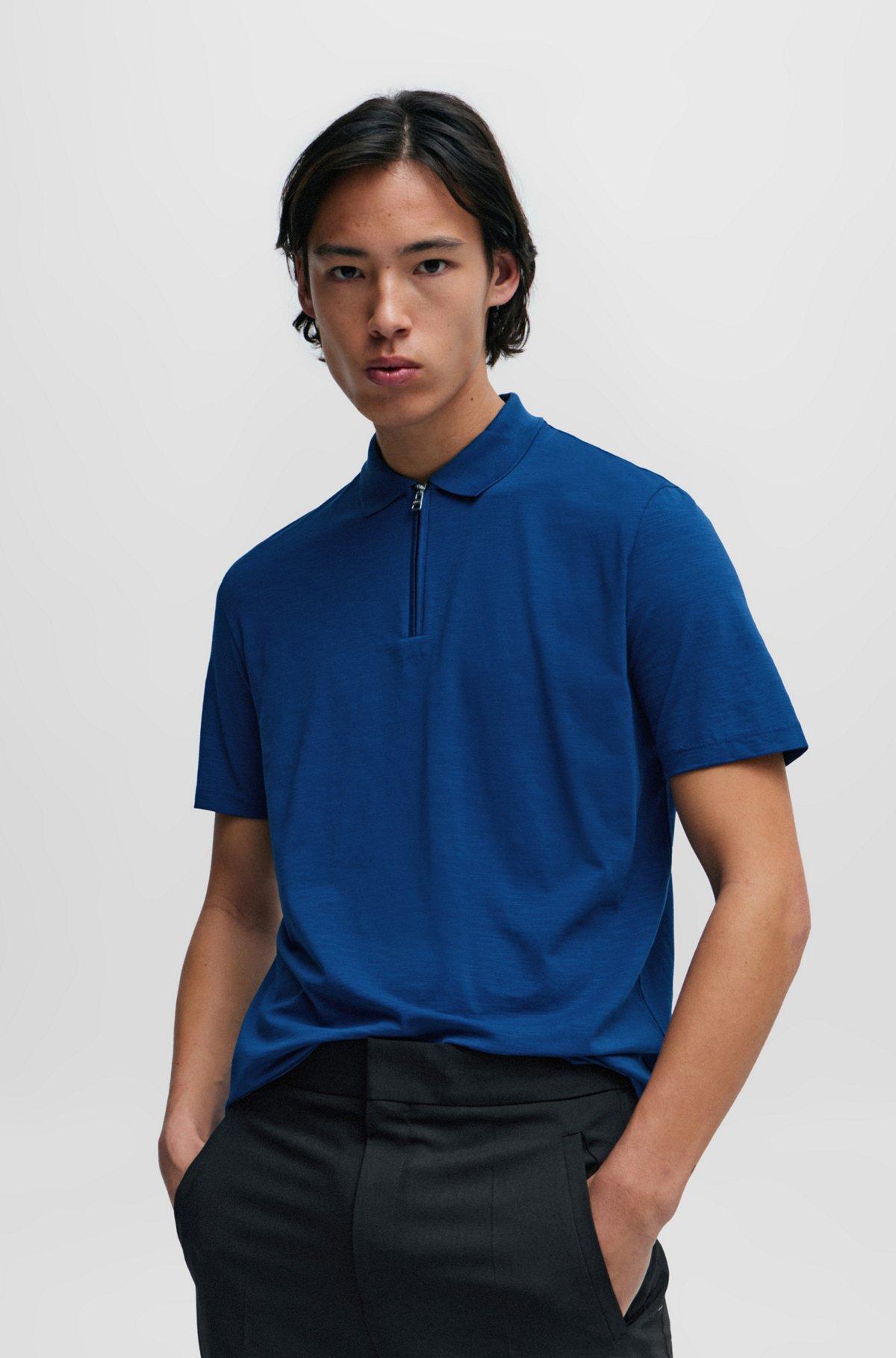 Cotton-blend polo shirt with zip placket Product Image