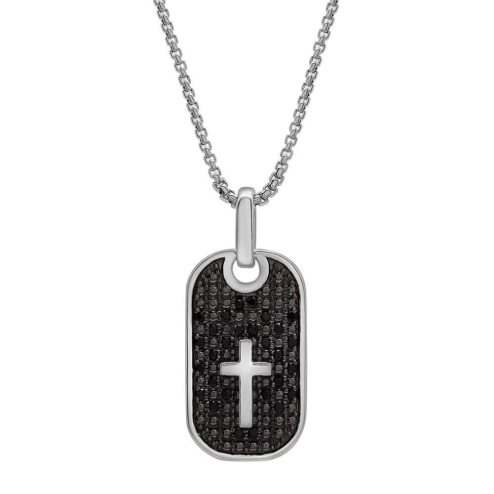 Men's Sterling Silver 1/4 Carat T.W. Black Diamond Cross Dog Tag Pendant Necklace, Size: 22" Product Image
