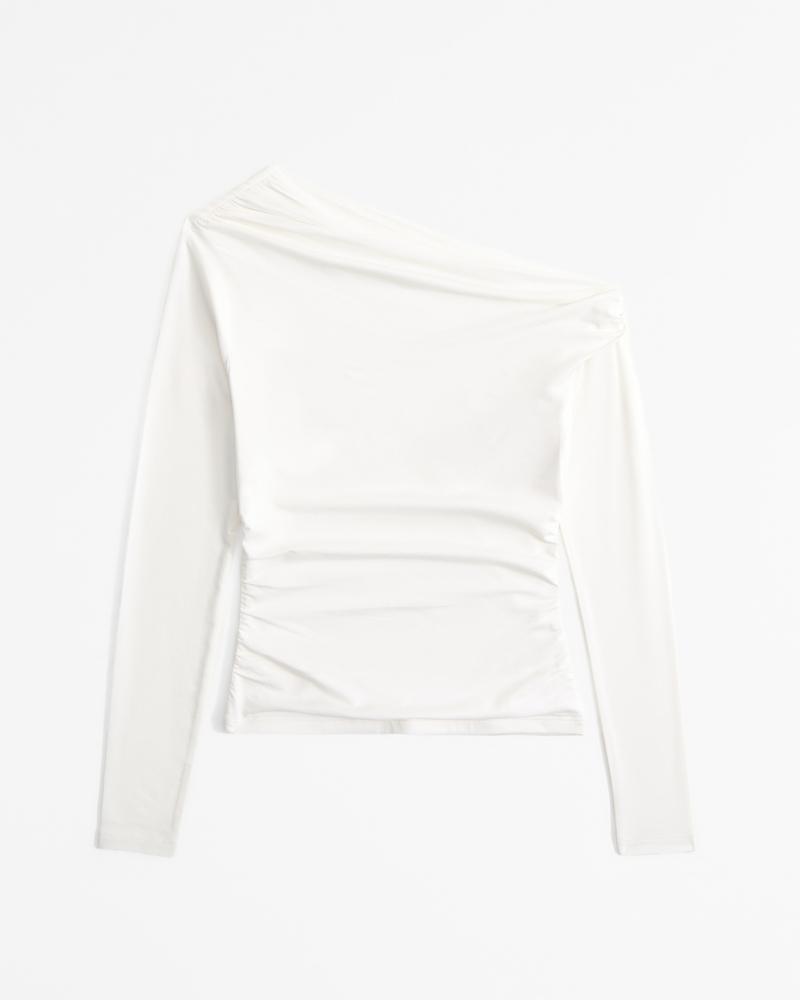 Long-Sleeve Velvet Asymmetrical Draped Top Product Image
