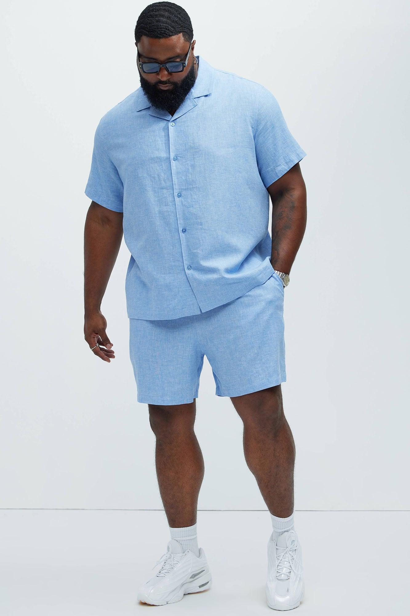 Bahamas Linen Shorts - Ice Blue Product Image