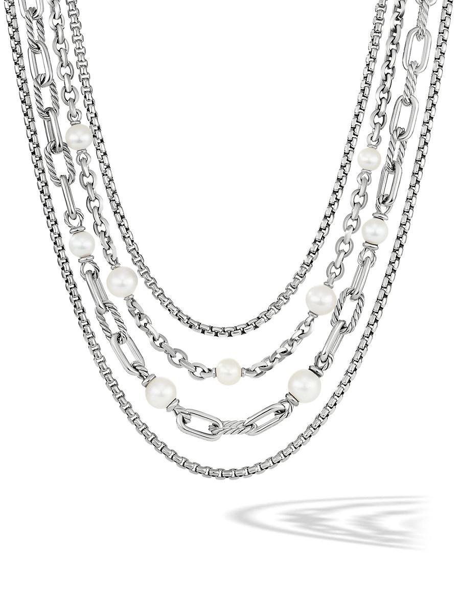 DY Madison Multi Row Chain Necklace with Pearls in Silver, 10.5mm, 19.5L Product Image