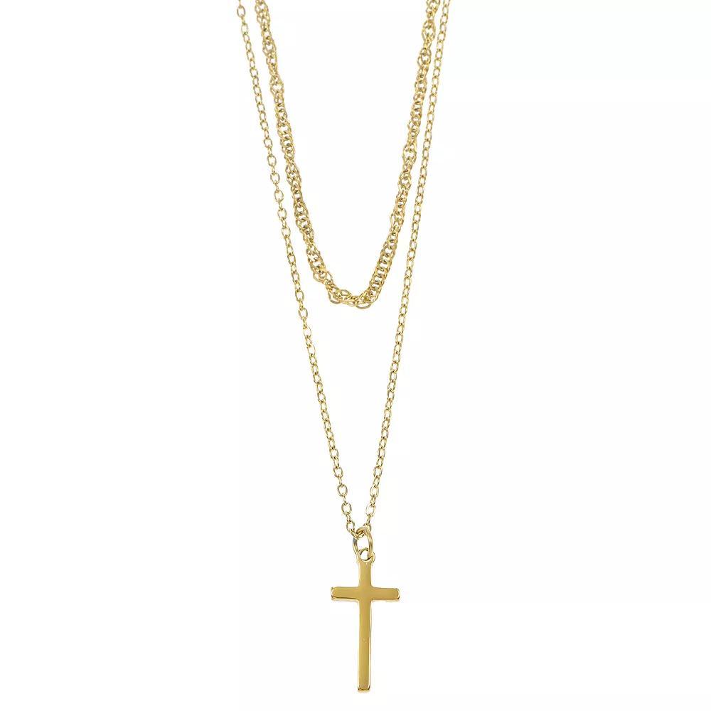 City Luxe Gold Tone Cross Duo Chain Necklace, Women's, Size: 16/18+3" Product Image