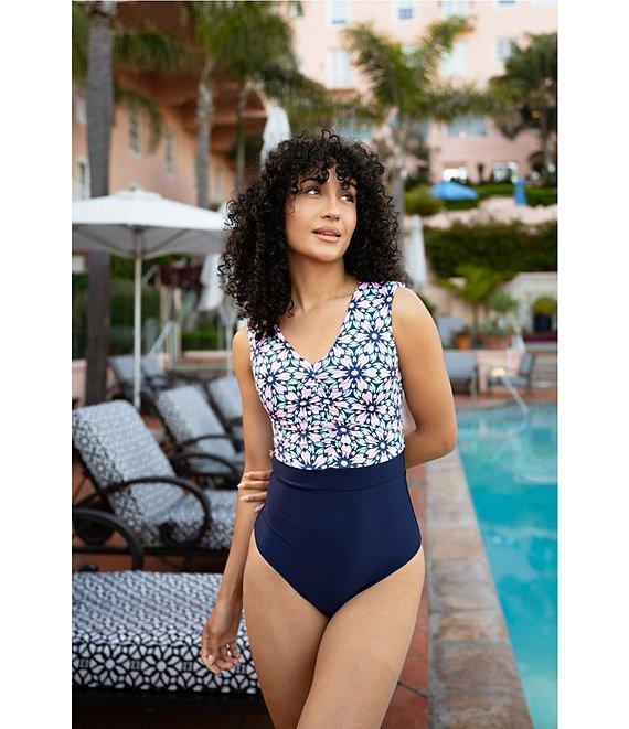 Janela Bay La Valencia V-Neck Open Back Ruched One Piece Swimsuit Product Image
